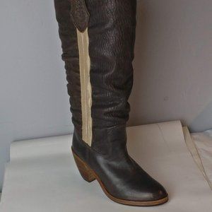 Designer DIESEL 100%Supple Leather Brown Slouchy Cowgirl boot 38